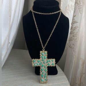 Gold and Turquoise Cross Pendant Necklace